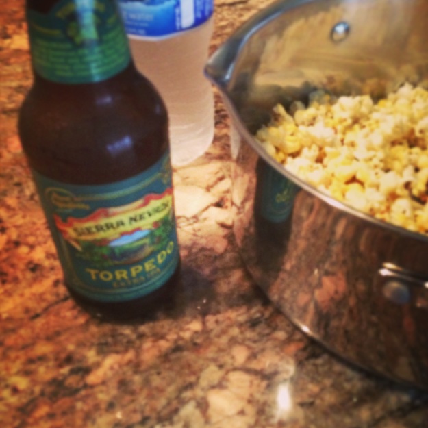 beer and popcorn